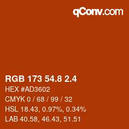 カラーコード: RGB 173 54.8 2.4 | qconv.com