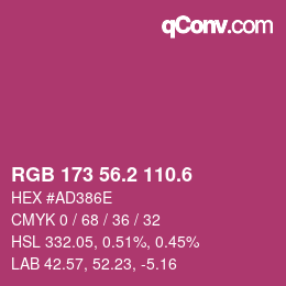 カラーコード: RGB 173 56.2 110.6 | qconv.com
