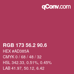 カラーコード: RGB 173 56.2 90.6 | qconv.com