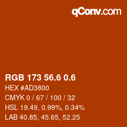 カラーコード: RGB 173 56.6 0.6 | qconv.com