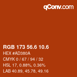 カラーコード: RGB 173 56.6 10.6 | qconv.com