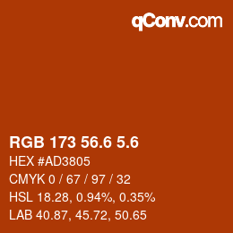 カラーコード: RGB 173 56.6 5.6 | qconv.com