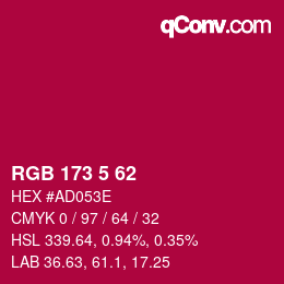 Color code: RGB 173 5 62 | qconv.com