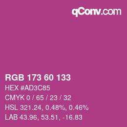 カラーコード: RGB 173 60 133 | qconv.com