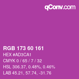 カラーコード: RGB 173 60 161 | qconv.com