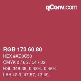 カラーコード: RGB 173 60 80 | qconv.com