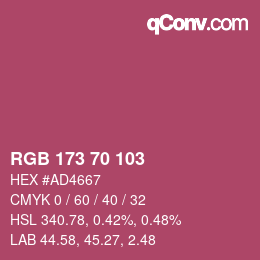 カラーコード: RGB 173 70 103 | qconv.com