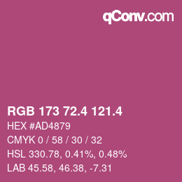 カラーコード: RGB 173 72.4 121.4 | qconv.com