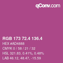 カラーコード: RGB 173 72.4 136.4 | qconv.com