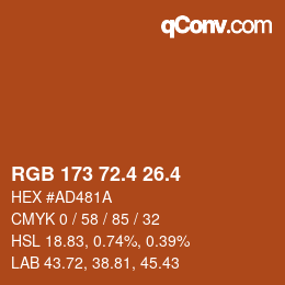 カラーコード: RGB 173 72.4 26.4 | qconv.com