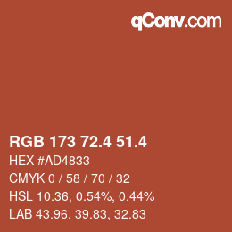 カラーコード: RGB 173 72.4 51.4 | qconv.com