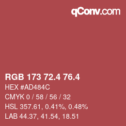 カラーコード: RGB 173 72.4 76.4 | qconv.com