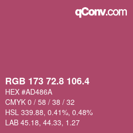 カラーコード: RGB 173 72.8 106.4 | qconv.com