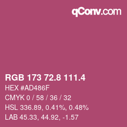 カラーコード: RGB 173 72.8 111.4 | qconv.com