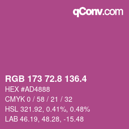 カラーコード: RGB 173 72.8 136.4 | qconv.com