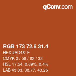 カラーコード: RGB 173 72.8 31.4 | qconv.com