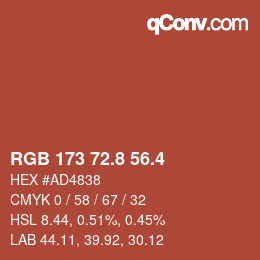 カラーコード: RGB 173 72.8 56.4 | qconv.com