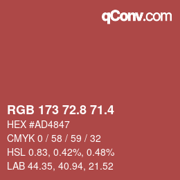 カラーコード: RGB 173 72.8 71.4 | qconv.com
