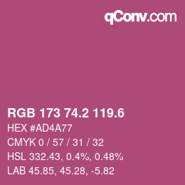 カラーコード: RGB 173 74.2 119.6 | qconv.com