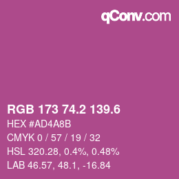カラーコード: RGB 173 74.2 139.6 | qconv.com