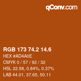 カラーコード: RGB 173 74.2 14.6 | qconv.com