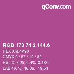 カラーコード: RGB 173 74.2 144.6 | qconv.com