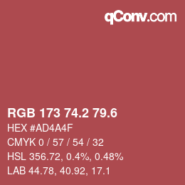 カラーコード: RGB 173 74.2 79.6 | qconv.com