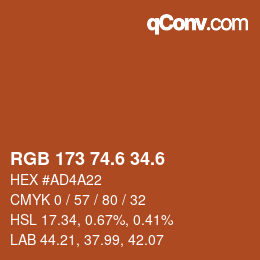 カラーコード: RGB 173 74.6 34.6 | qconv.com