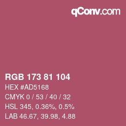 カラーコード: RGB 173 81 104 | qconv.com