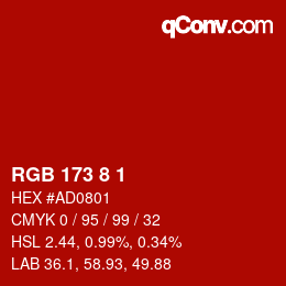 颜色代码: RGB 173 8 1 | qconv.com
