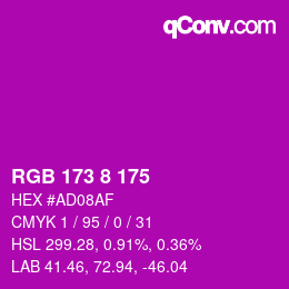 カラーコード: RGB 173 8 175 | qconv.com