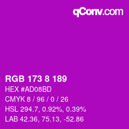 Color code: RGB 173 8 189 | qconv.com