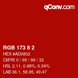 Color code: RGB 173 8 2 | qconv.com