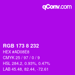 颜色代码: RGB 173 8 232 | qconv.com