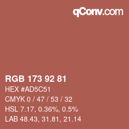 カラーコード: RGB 173 92 81 | qconv.com