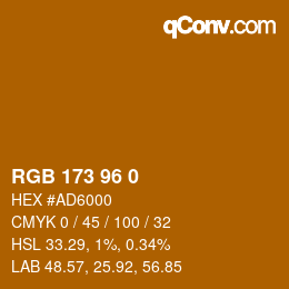 Color code: RGB 173 96 0 | qconv.com