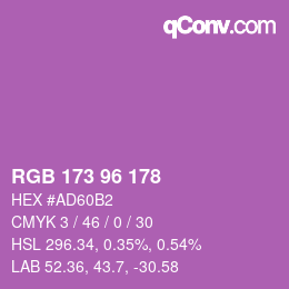 Color code: RGB 173 96 178 | qconv.com