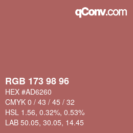 カラーコード: RGB 173 98 96 | qconv.com