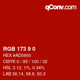 颜色代码: RGB 173 9 0 | qconv.com