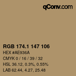 Color code: RGB 174.1 147 106 | qconv.com