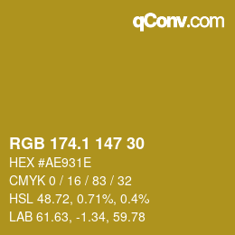 カラーコード: RGB 174.1 147 30 | qconv.com
