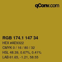 カラーコード: RGB 174.1 147 34 | qconv.com
