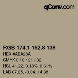 カラーコード: RGB 174.1 162.8 138 | qconv.com