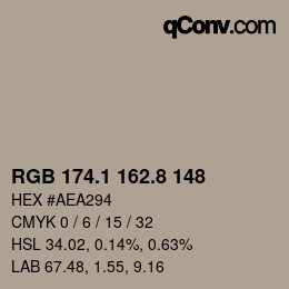 Color code: RGB 174.1 162.8 148 | qconv.com