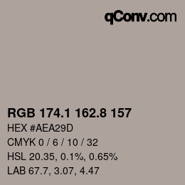 Color code: RGB 174.1 162.8 157 | qconv.com