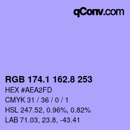 カラーコード: RGB 174.1 162.8 253 | qconv.com