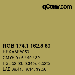 Color code: RGB 174.1 162.8 89 | qconv.com