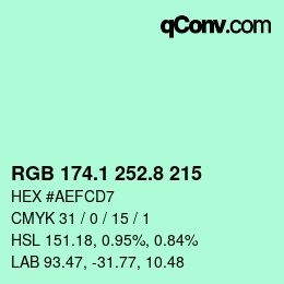 Color code: RGB 174.1 252.8 215 | qconv.com