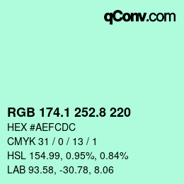 Color code: RGB 174.1 252.8 220 | qconv.com