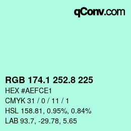 Color code: RGB 174.1 252.8 225 | qconv.com